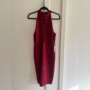 LULUS Hold You Tight Wine Red Lace-Up Bodycon Dress